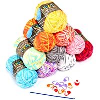 LIHAO 10 x Lanas para Tejer Ovillos de Lana Multicolor Estambre Acrílico Algodón